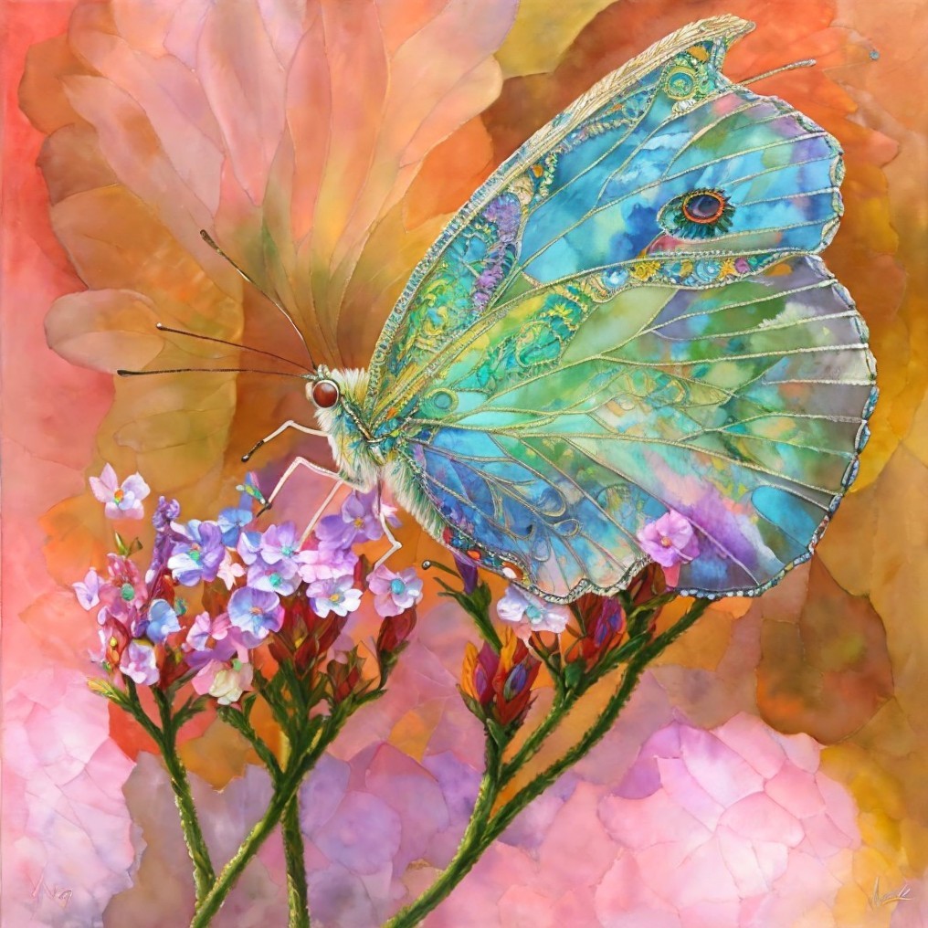 Intricate Butterfly on Pink Flowers with Warm Background