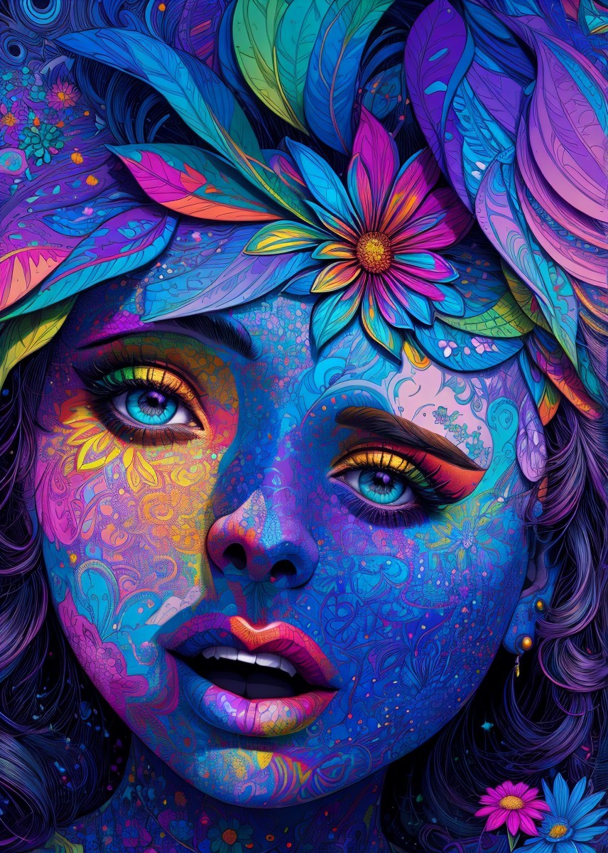 Vibrant Portrait of a Woman with Floral Patterns