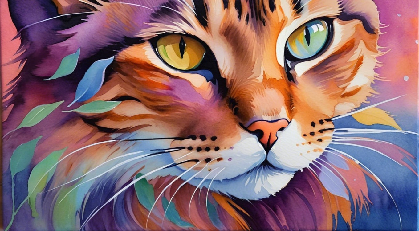 Vibrant Watercolor Cat Portrait with Colorful Background