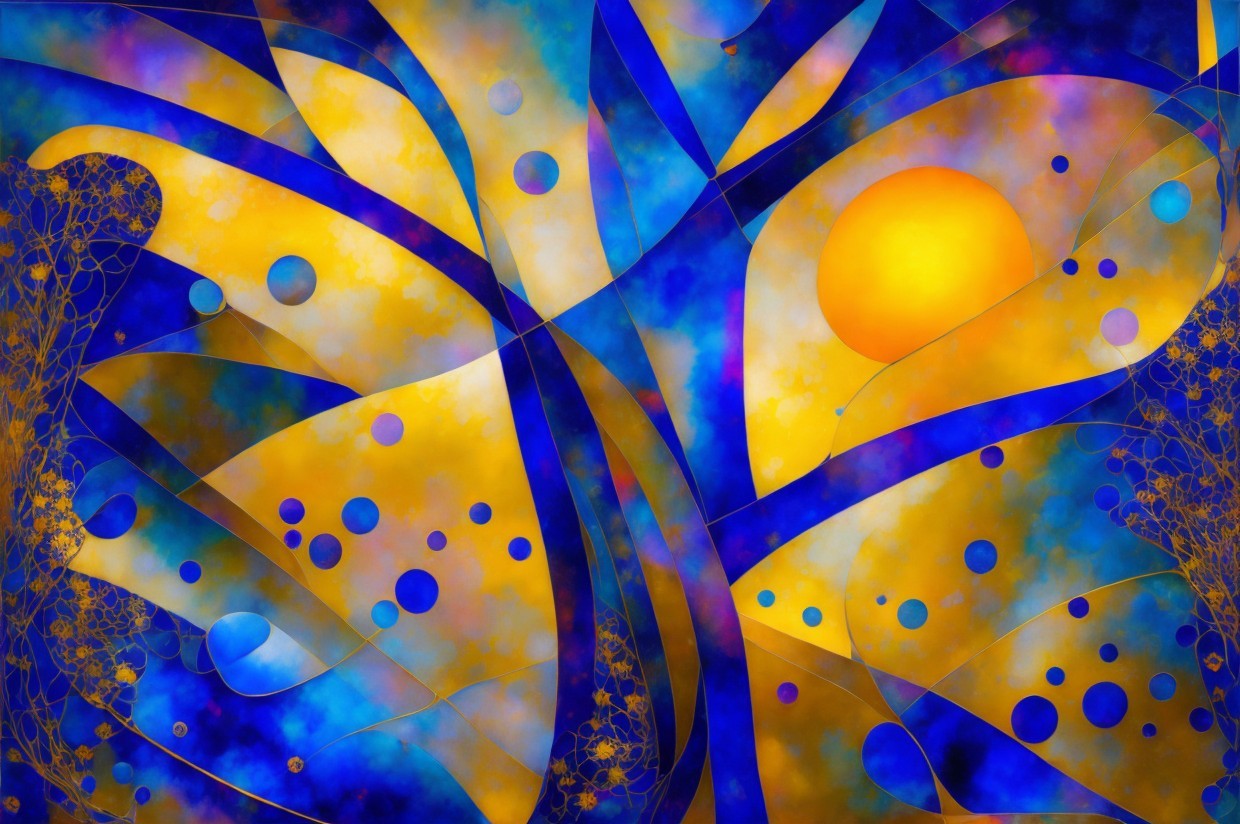 Abstract Artwork with Blue and Gold Hues
