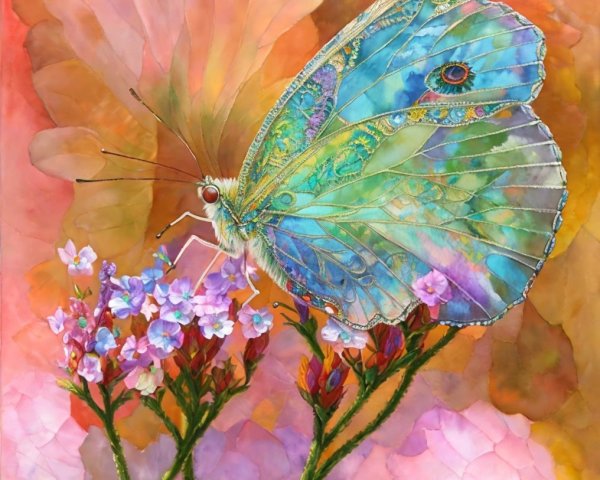Intricate Butterfly on Pink Flowers with Warm Background