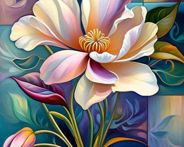 Abstract Digital Painting of Flowers in Cubist Style