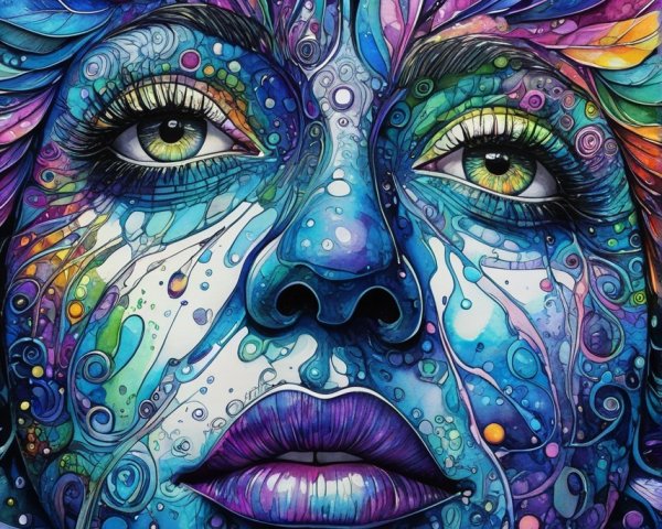 Colorful Portrait of a Woman with Intricate Patterns