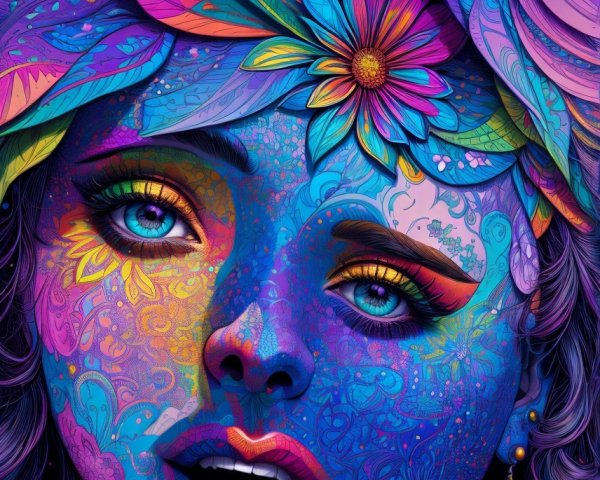 Vibrant Portrait of a Woman with Floral Patterns