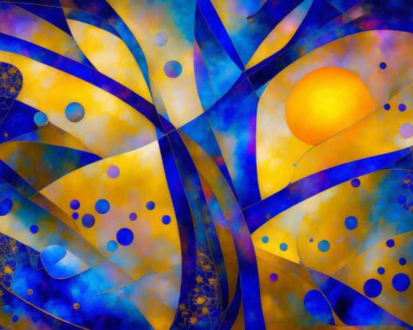 Abstract Artwork with Blue and Gold Hues