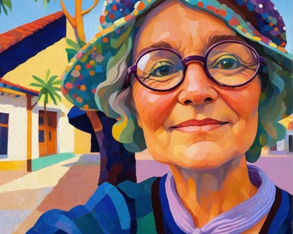Vibrant Self-Portrait of Older Woman with Hat