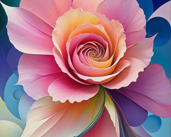 Vividly Colored Rose with Blue Swirling Background
