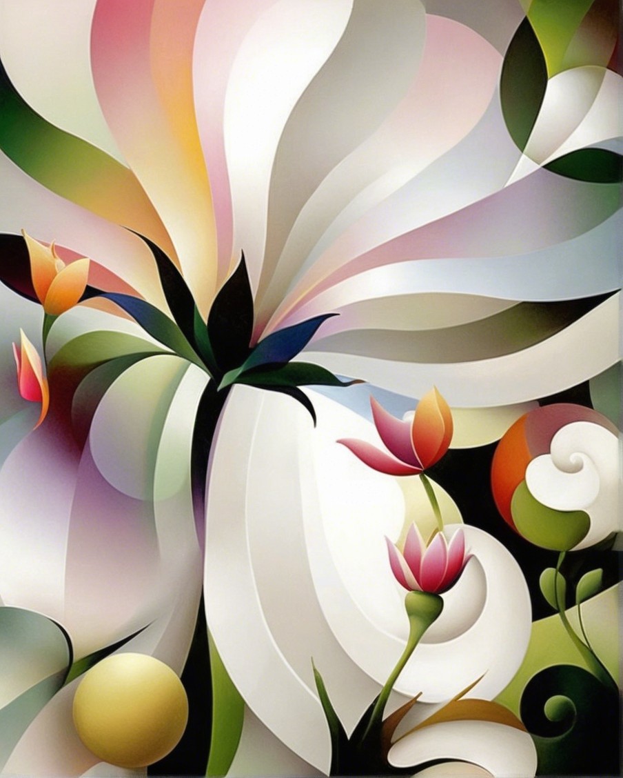 Vibrant Abstract Composition with Floral Motifs