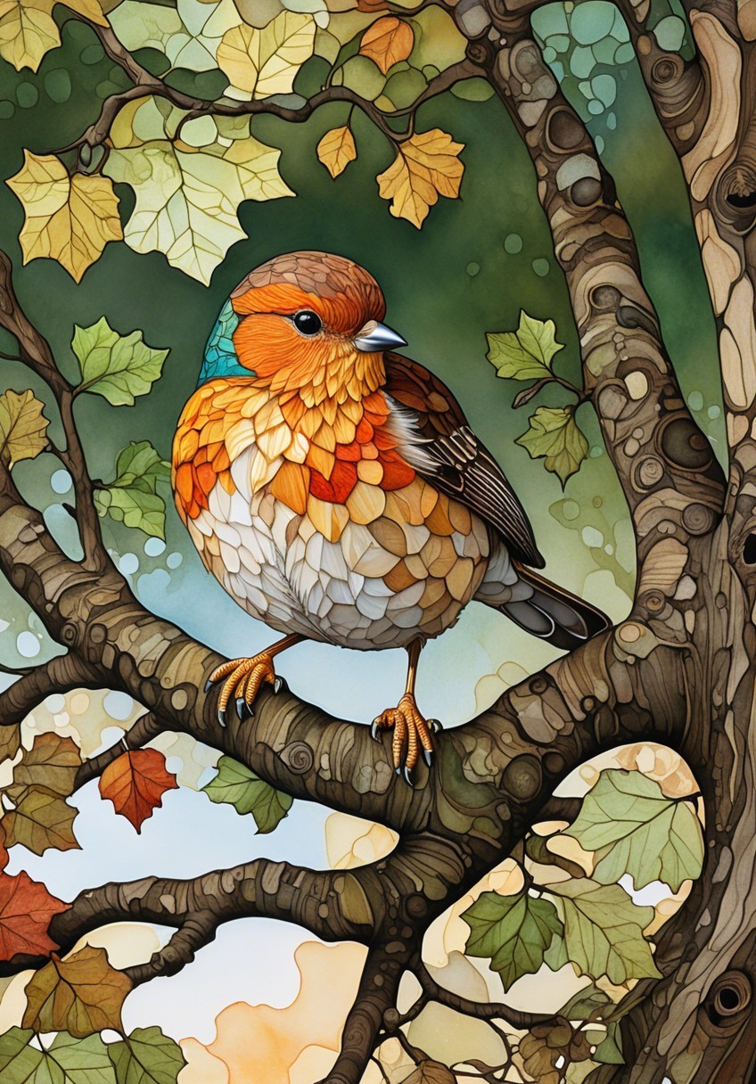 Watercolor Painting of a Unique Bird on a Branch