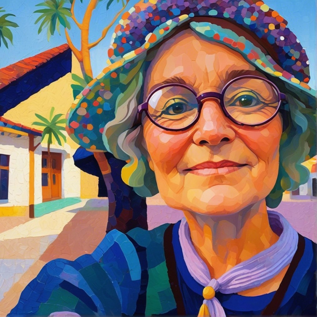 Vibrant Self-Portrait of Older Woman with Hat