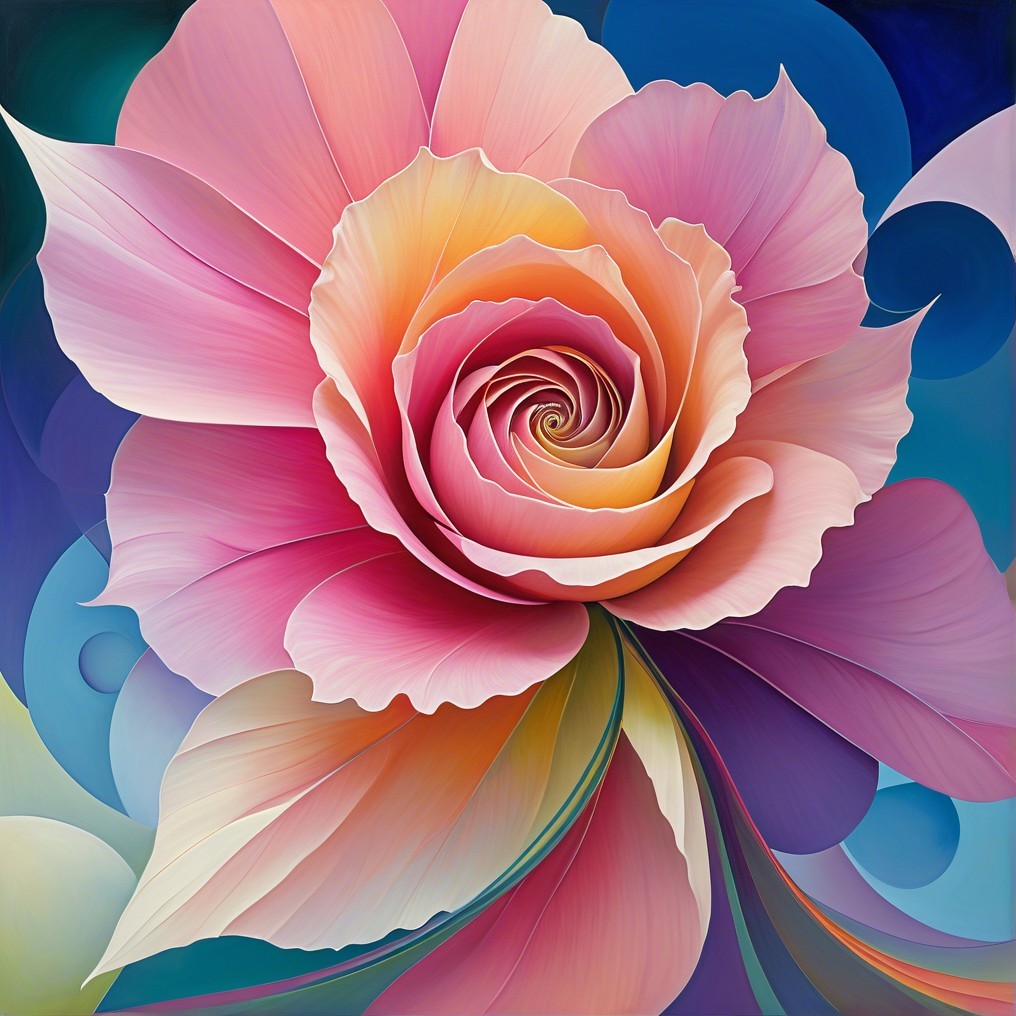 Vividly Colored Rose with Blue Swirling Background