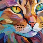 Vibrant Watercolor Cat Portrait with Colorful Background