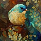 Stylized Bird Artwork with Layered Paper and Colorful Background