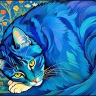 Playful Cat with Blue Fur Swimming in Turquoise Pool