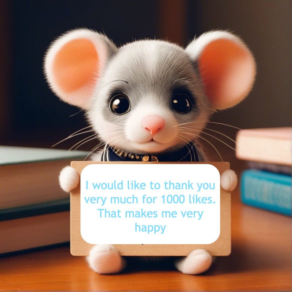 Cartoon Mouse with Books Celebrating 1000 Likes