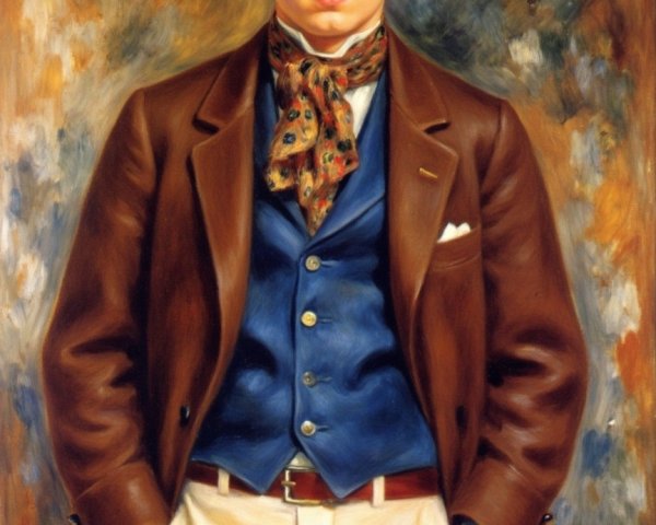 Young man in brown coat with elegant attire and warm background