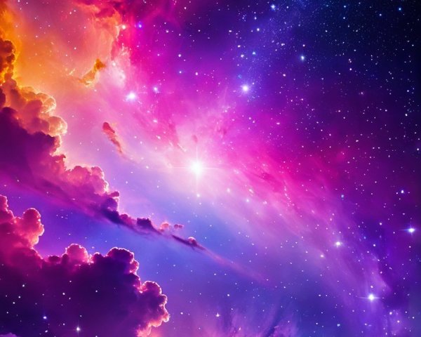 Vibrant Cosmic Landscape with Swirling Colors and Stars