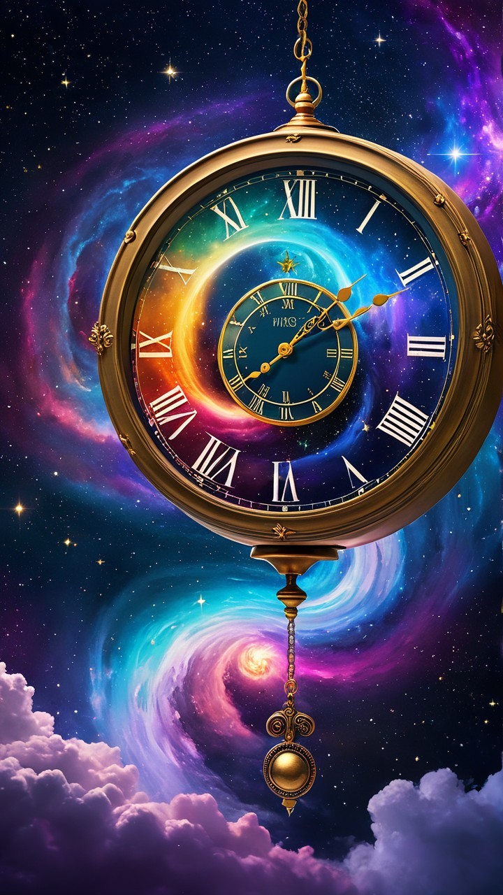 Pocket Watch in Cosmic Backdrop with Vibrant Colors