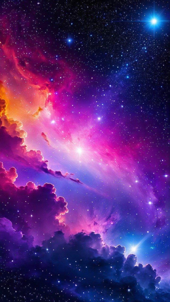 Vibrant Cosmic Landscape with Swirling Colors and Stars