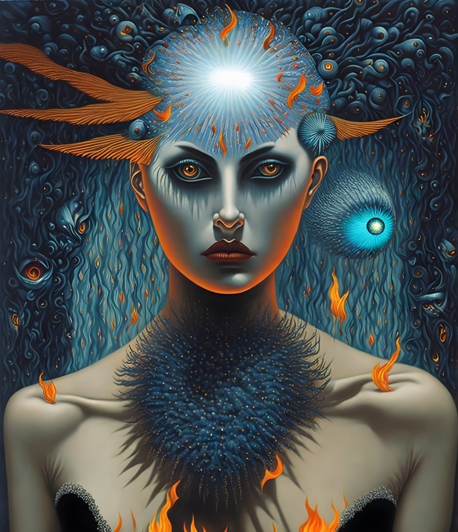 Ethereal Figure with Intricate Details and Light Burst