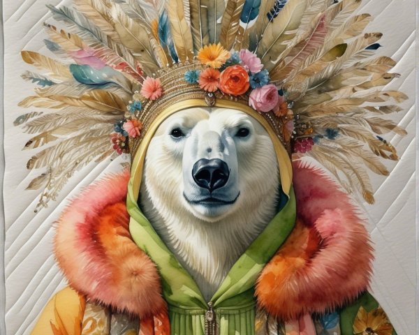 Polar Bear with Colorful Headdress Illustration