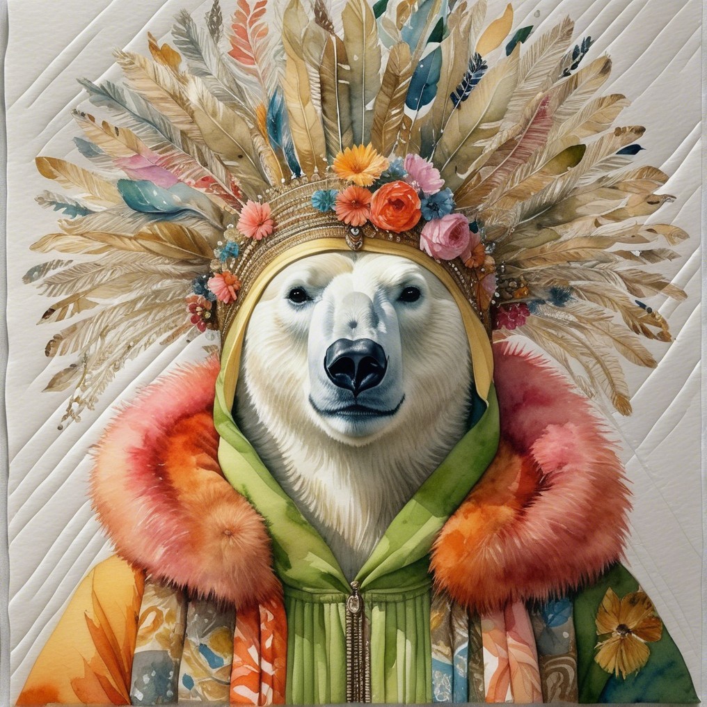 Polar Bear with Colorful Headdress Illustration