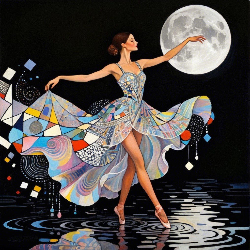 Ballerina Dancing on Water Under a Full Moon