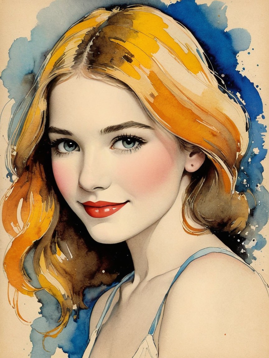 Vibrant Watercolor Portrait of a Young Woman