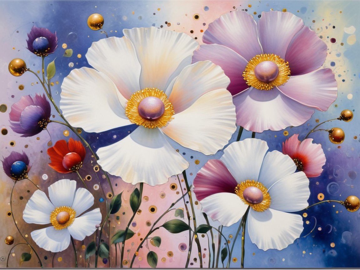 Vibrant Flower Cluster Artwork with Pastel Background