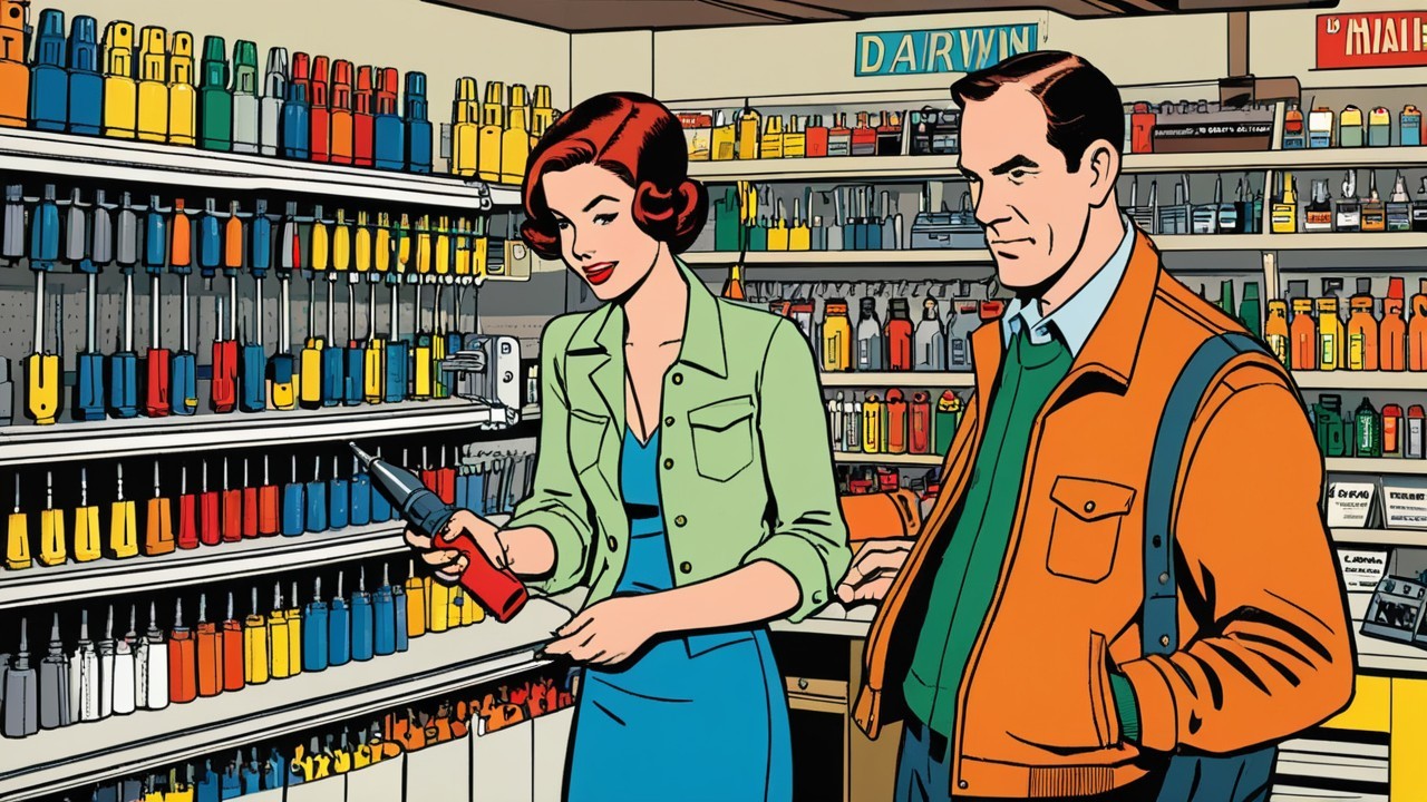 Retro Scene with Woman and Man in Vintage Setting