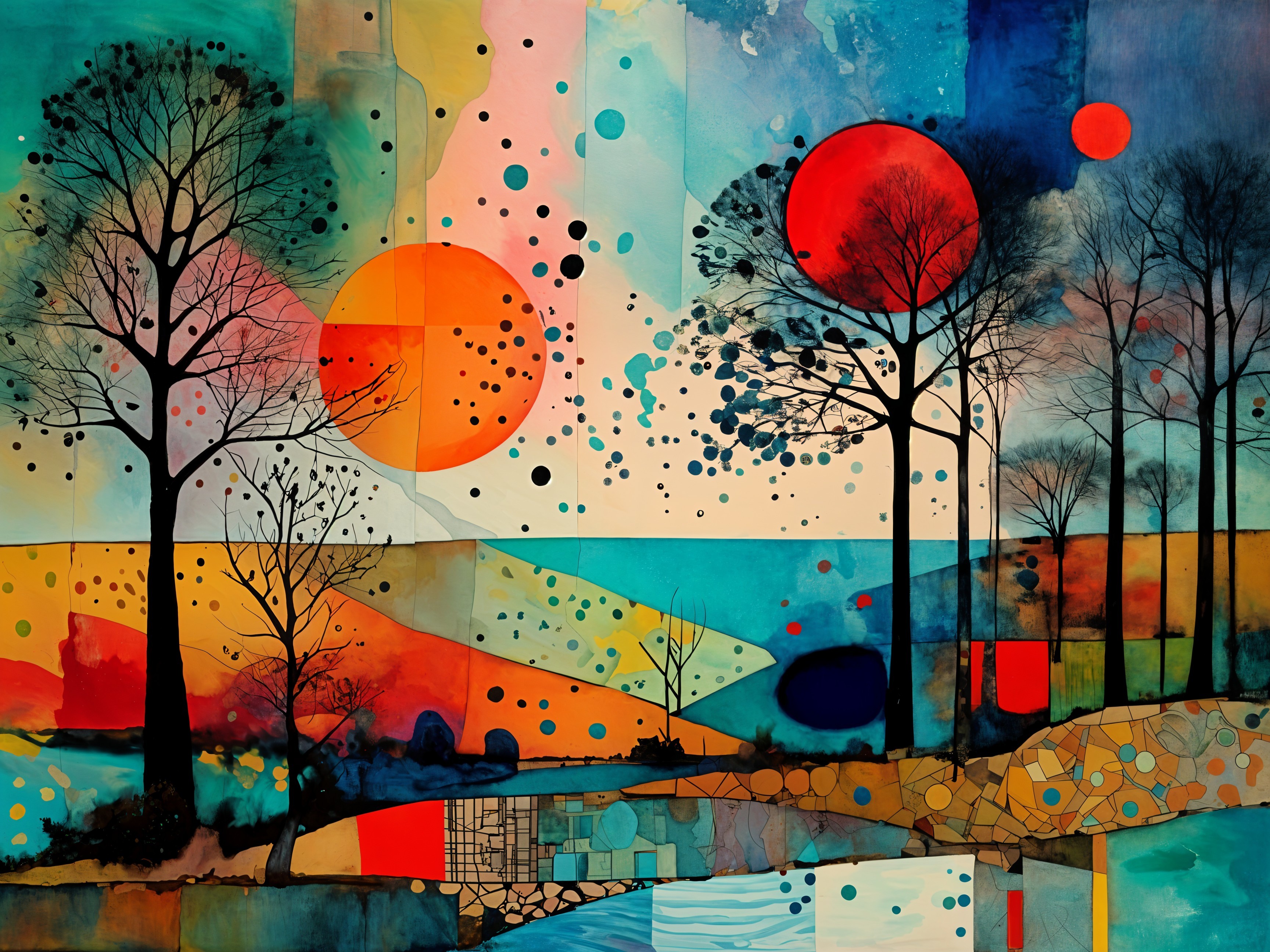 Vibrant Abstract Landscape with Bold Colors and Shapes