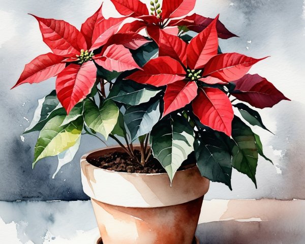Vibrant Poinsettia Plant in Terracotta Pot Illustration