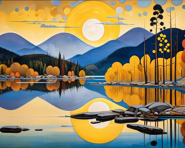 Vibrant Autumn Landscape with Tranquil Lake Reflection