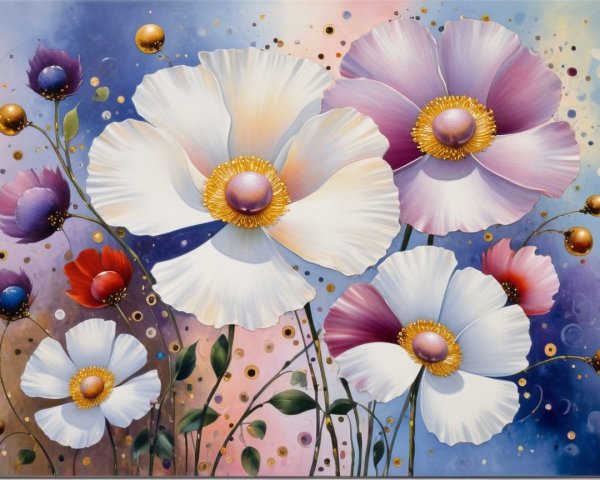 Vibrant Flower Cluster Artwork with Pastel Background
