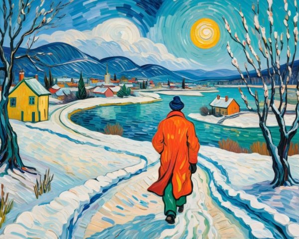 Vibrant Winter Scene with Snow-Covered Path and Sunlight
