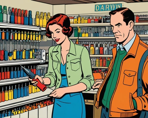 Retro Scene with Woman and Man in Vintage Setting
