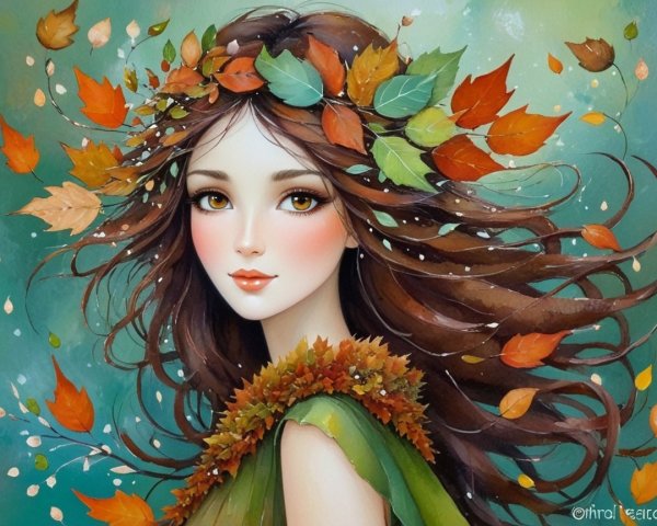 Young woman with autumn leaves in serene setting
