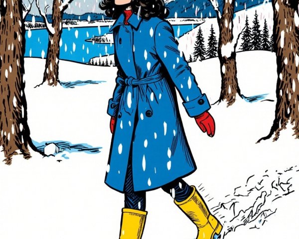 Woman in Colorful Attire in Snowy Winter Landscape