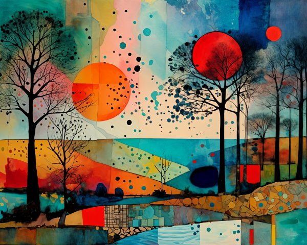 Vibrant Abstract Landscape with Bold Colors and Shapes