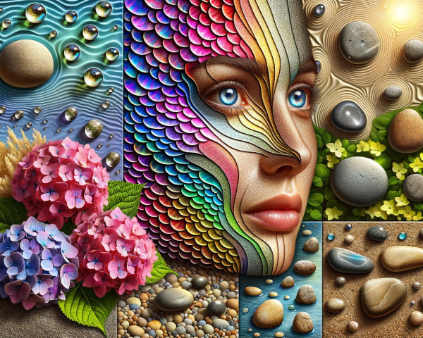 Vibrant Collage of Textures and Nature Elements