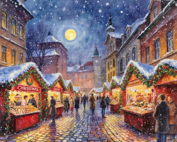Christmas Market Scene on a Winter Evening