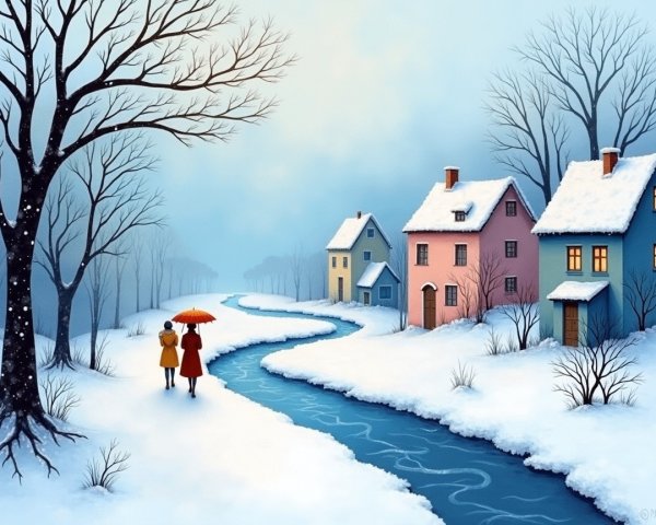 Winter Landscape with Figures by a Winding River