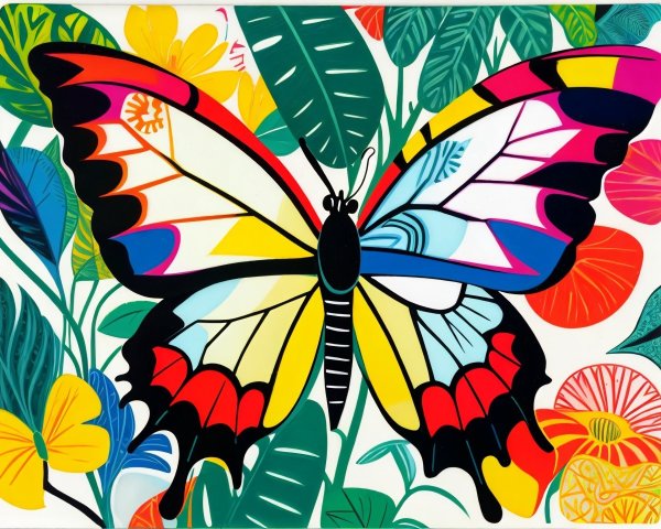 Vibrant Butterfly Illustration in Tropical Setting