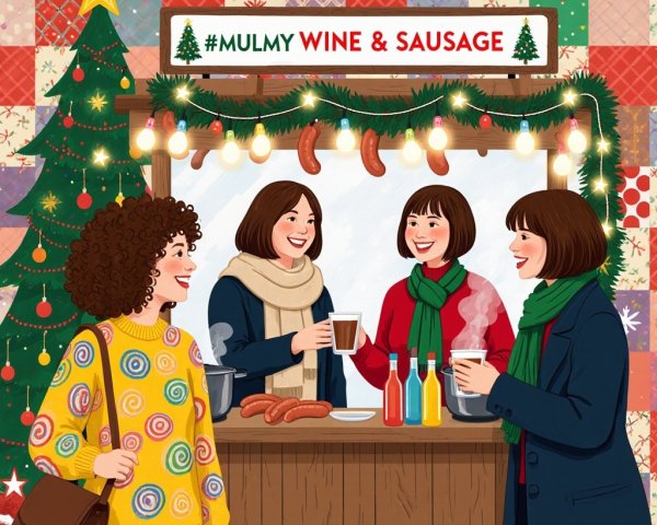 Festive Outdoor Gathering with Women and Holiday Decor