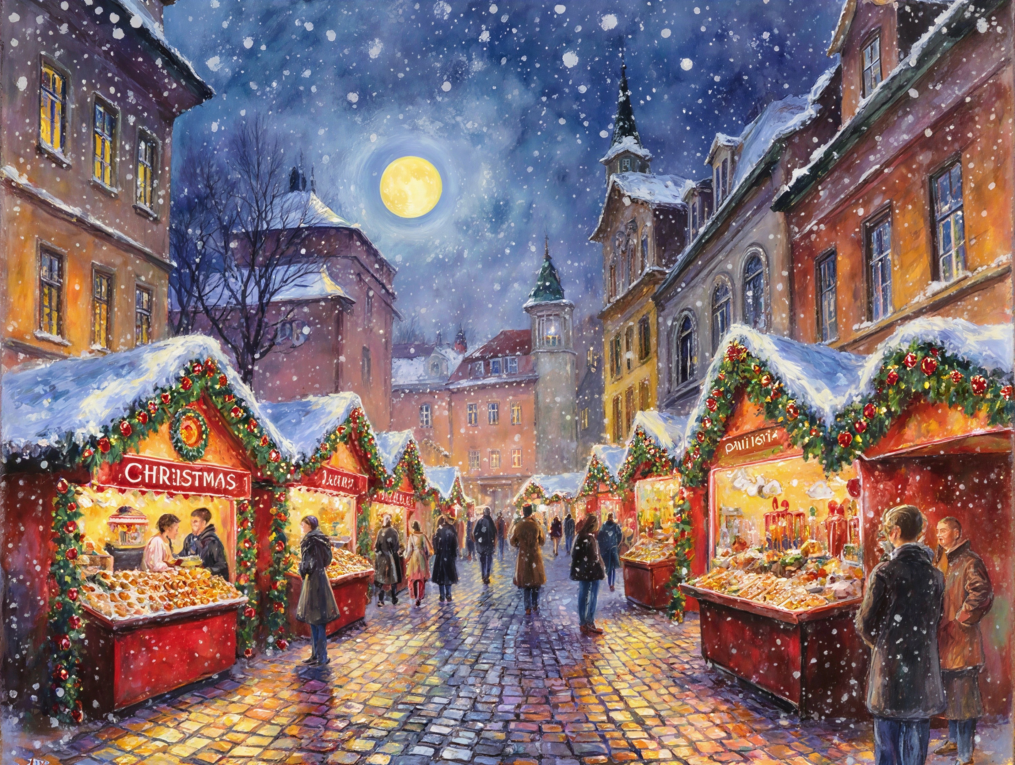 Christmas Market Scene on a Winter Evening