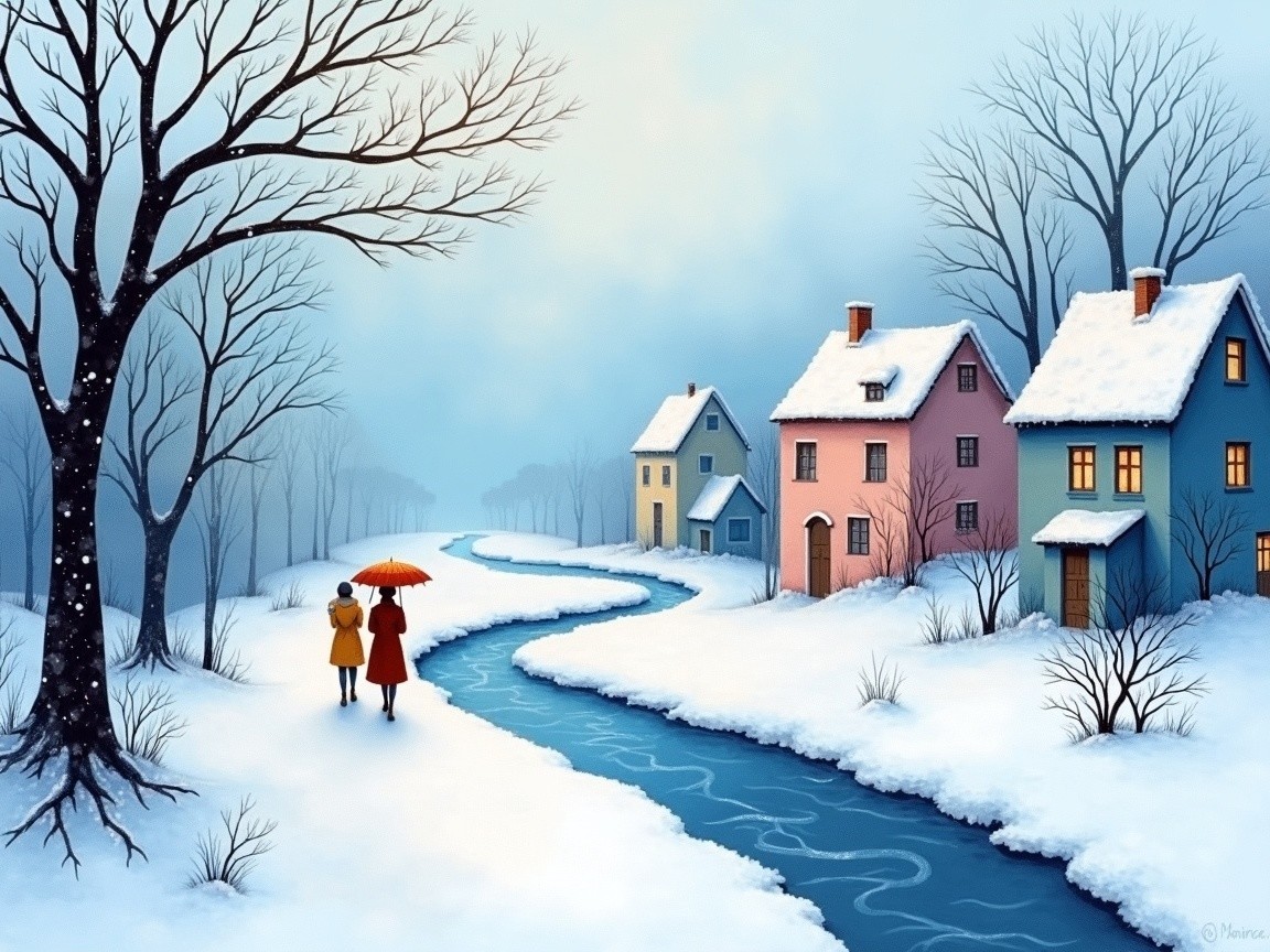 Winter Landscape with Figures by a Winding River