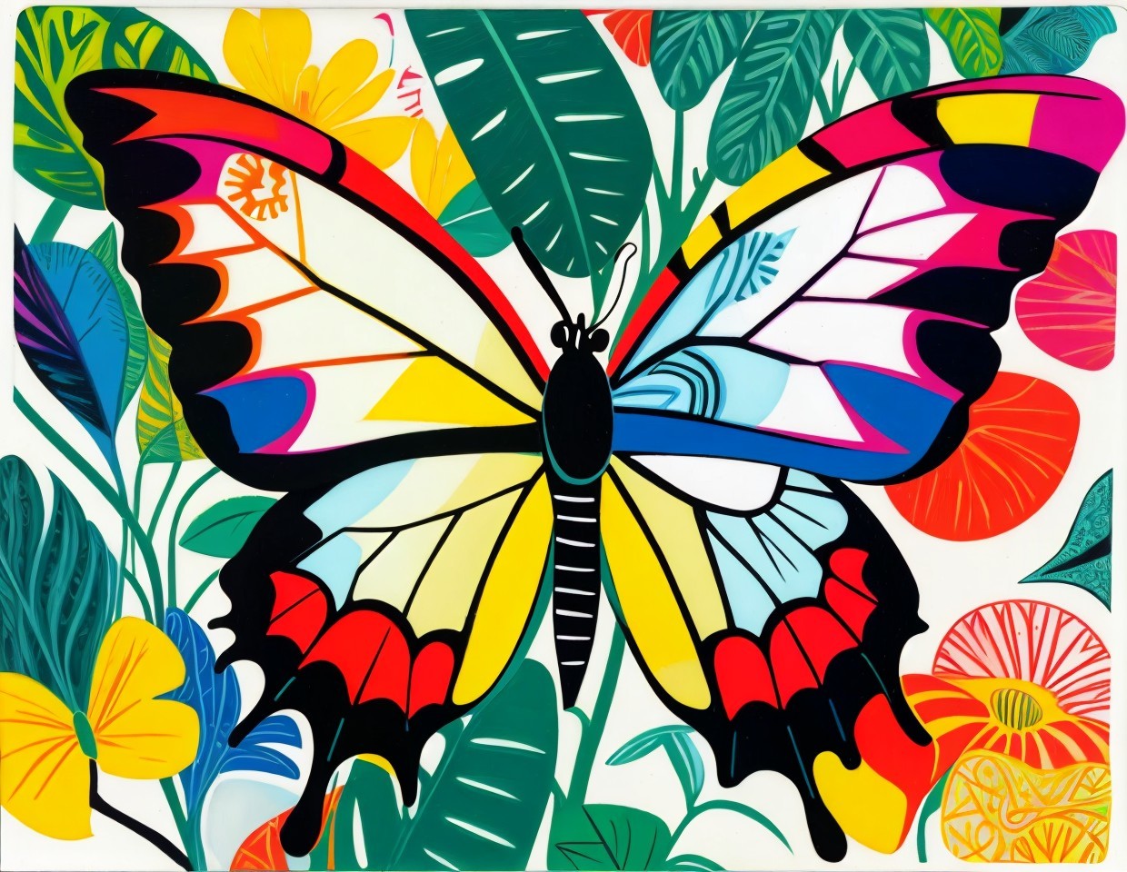 Vibrant Butterfly Illustration in Tropical Setting