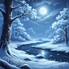 Cozy Green House in Serene Winter Landscape