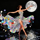 Ballerina Dancing on Water Under a Full Moon