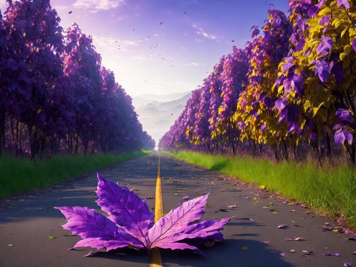 Serene Landscape with Winding Road and Vibrant Trees